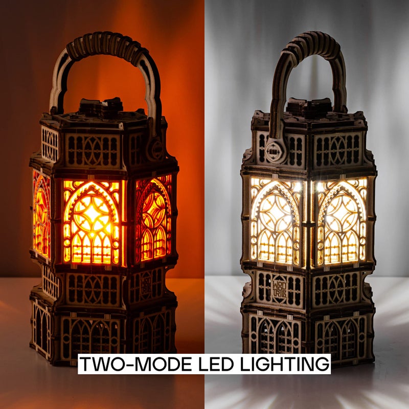 وود تريك الخشب خدعة العتيقة فانوس مضيئة LED 3D الألغاز الخشبية للبالغين والأطفال لبناء - 2-وضع الإضاءة - الهندسة DIY المشروع الميكانيكية 3D لغز مجموعات نموذج للبالغين - Image 4